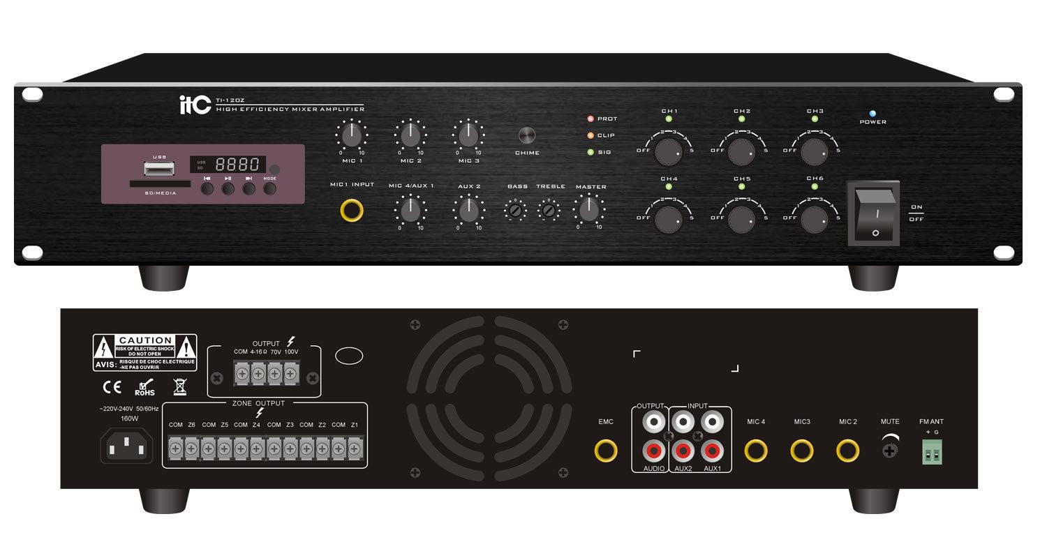 TI-120Z/TI-240Z/TI-350Z/TI-500Z Six Zone Mixer Digital Power Amplifier with Audio Source (independent Volume Adjustments) - DECIBEL JORDAN