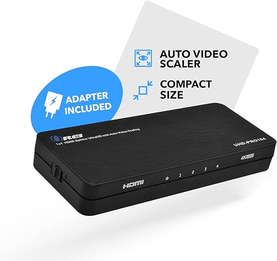 OREI 4K HDMI Splitter 1 in 4 out Duplicate / Mirror 4K Screens w/ Down Scaler 4 Ports Upto 4K@60Hz 1080p & 3D Supports EDID Control, UHD-PRO104