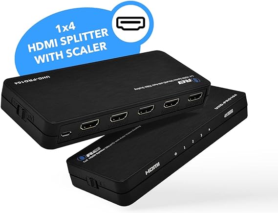 OREI 4K HDMI Splitter 1 in 4 out Duplicate / Mirror 4K Screens w/ Down Scaler 4 Ports Upto 4K@60Hz 1080p & 3D Supports EDID Control, UHD-PRO104