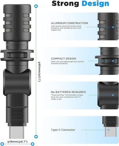 BOYA BY-M100UC Mini USB C Microphone Plug&Play Lapel Mic with Type-C Connector for Android Smartphone Latop OSM Action2/3 YouTube/Vlog/Interview - DECIBEL JORDAN