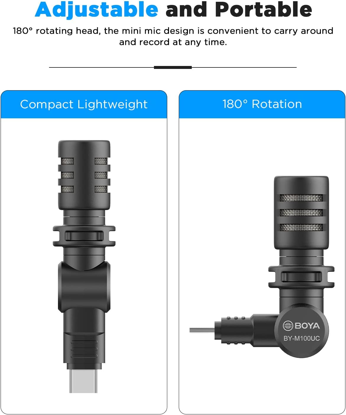 BOYA BY-M100UC Mini USB C Microphone Plug&Play Lapel Mic with Type-C Connector for Android Smartphone Latop OSM Action2/3 YouTube/Vlog/Interview