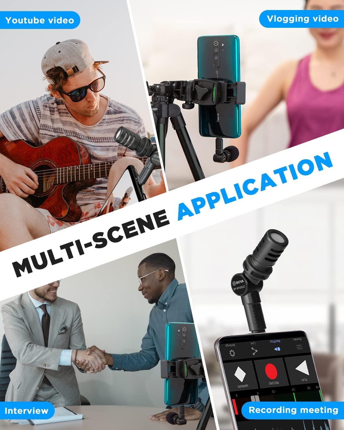 BOYA BY-M100UC Mini USB C Microphone Plug&Play Lapel Mic with Type-C Connector for Android Smartphone Latop OSM Action2/3 YouTube/Vlog/Interview