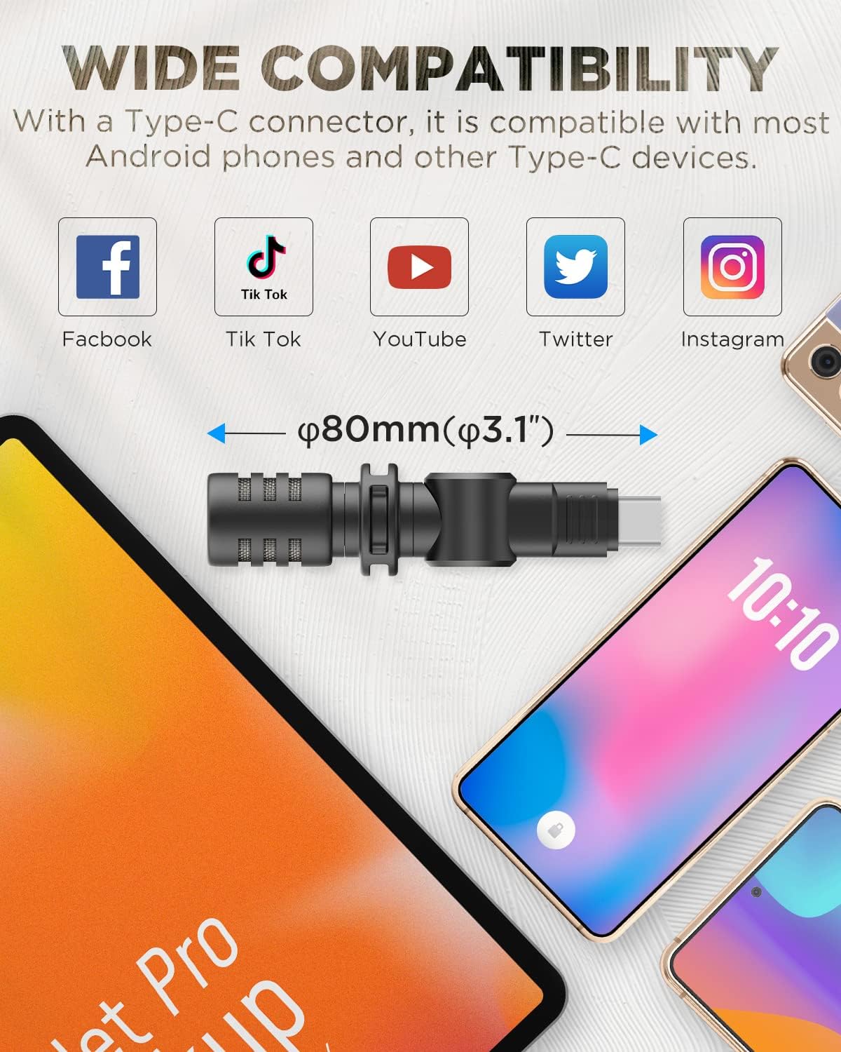 BOYA BY-M100UC Mini USB C Microphone Plug&Play Lapel Mic with Type-C Connector for Android Smartphone Latop OSM Action2/3 YouTube/Vlog/Interview