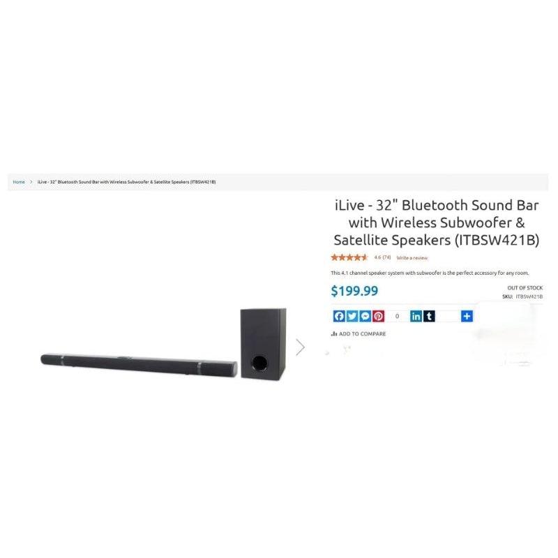 iLive - 32" Bluetooth Sound Bar with Wireless Subwoofer & Satellite Speakers (ITBSW421B) - DECIBEL JORDAN