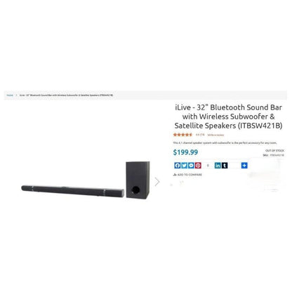 iLive - 32" Bluetooth Sound Bar with Wireless Subwoofer & Satellite Speakers (ITBSW421B) - DECIBEL